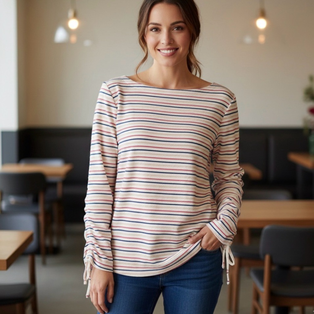 Talbots Striped Boatneck Long Sleeve Tee Top M Nautical Coastal Grandma Casual